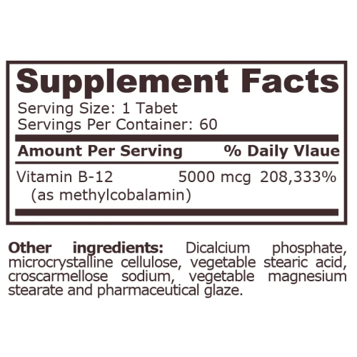 PURE NUTRITION - METHYL B-12 5000 mcg - 60 Tablets - 1